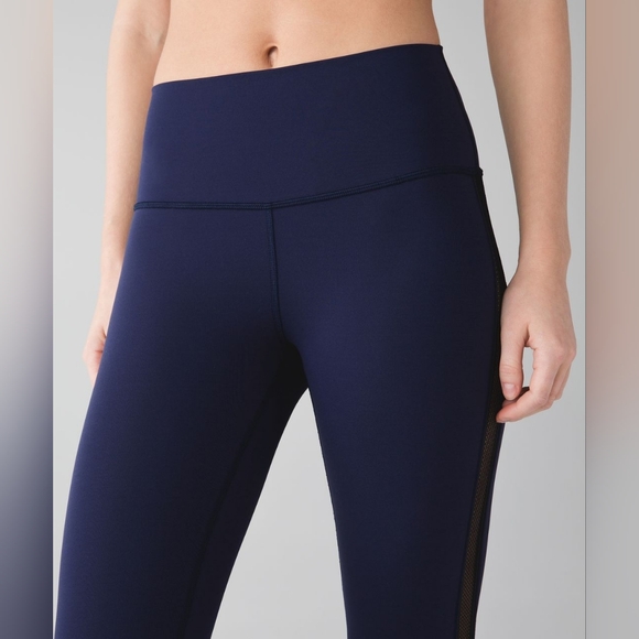 Lululemon High Times Pant (Wing Mesh) Leggings Womens 4 Deep Navy Luxtreme Yoga - Picture 4 of 16